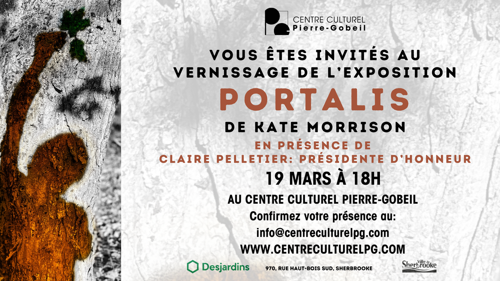 Kate Morrison présente Portalis, une exposition de ses photos au Centre culturel Pierre Gobeil de Sherbrooke, jeudi 19 mars à 18h.
Pour l'occasion, Kate et Claire chanteront ensemble.